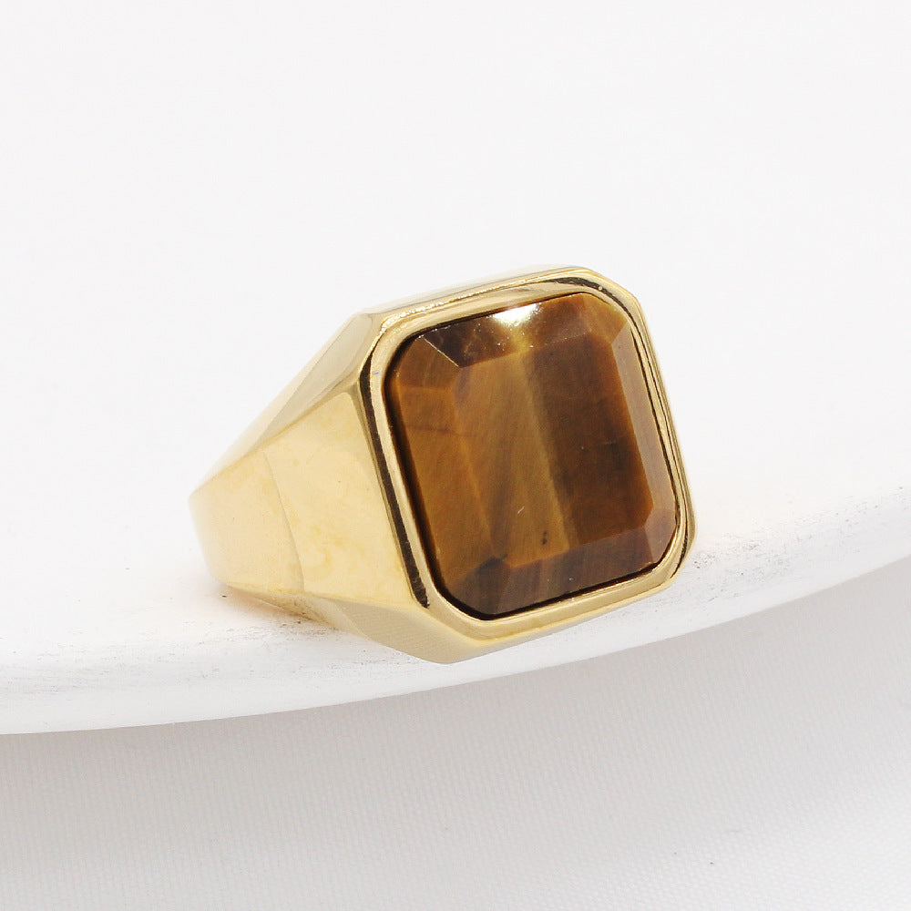 Simple Square Tiger Eye Gem Fashion Ring