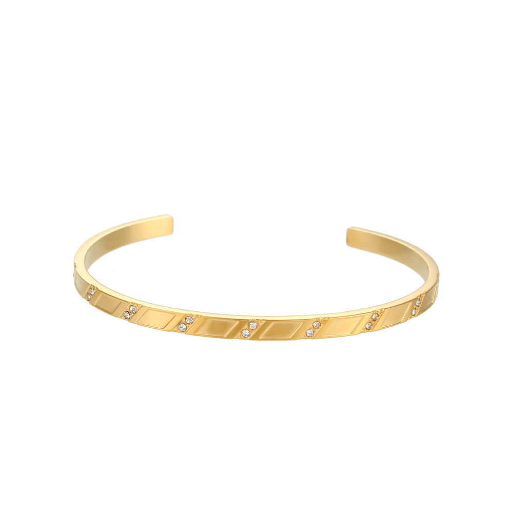 Simple Stainless Steel Rectangle Zircon Opening Bracelet