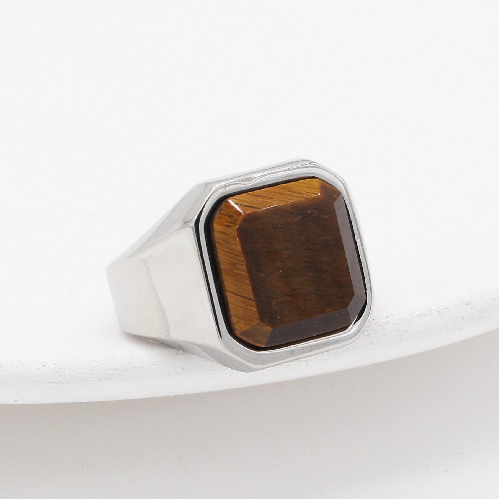 Simple Square Tiger Eye Gem Fashion Ring