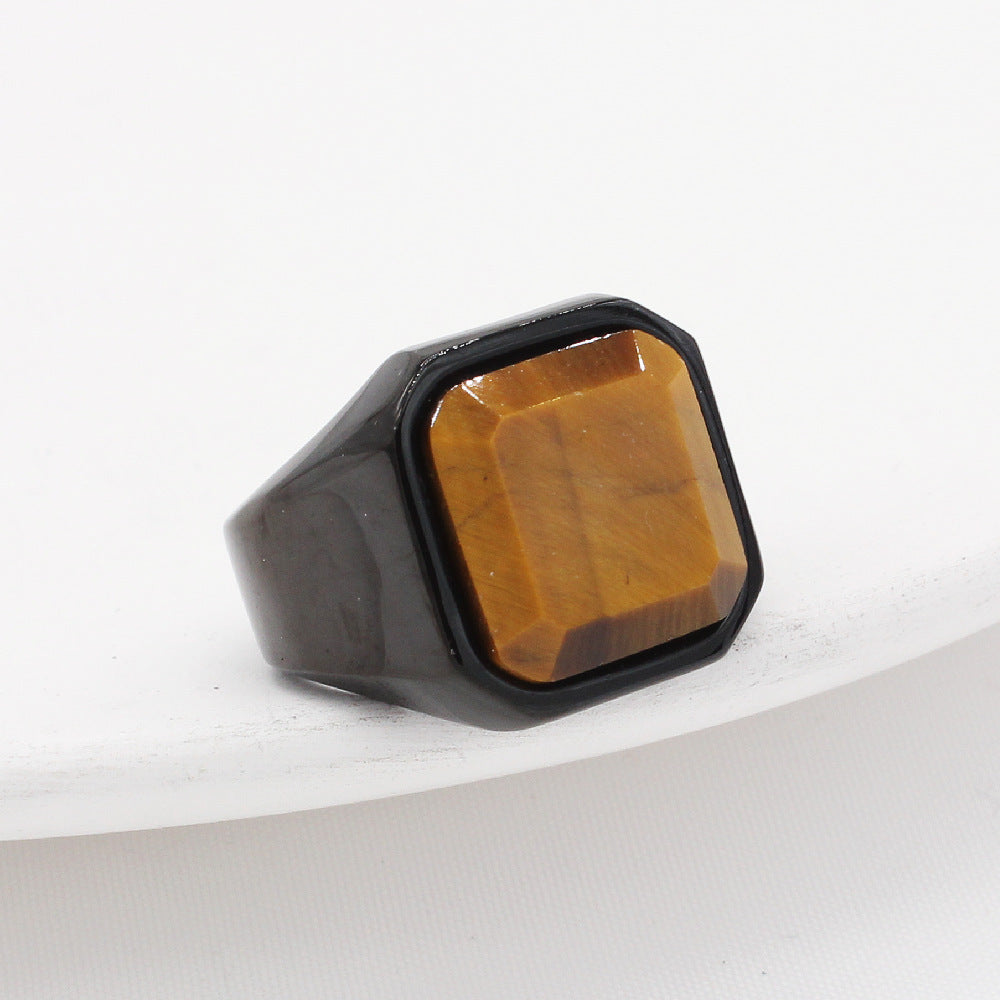 Simple Square Tiger Eye Gem Fashion Ring