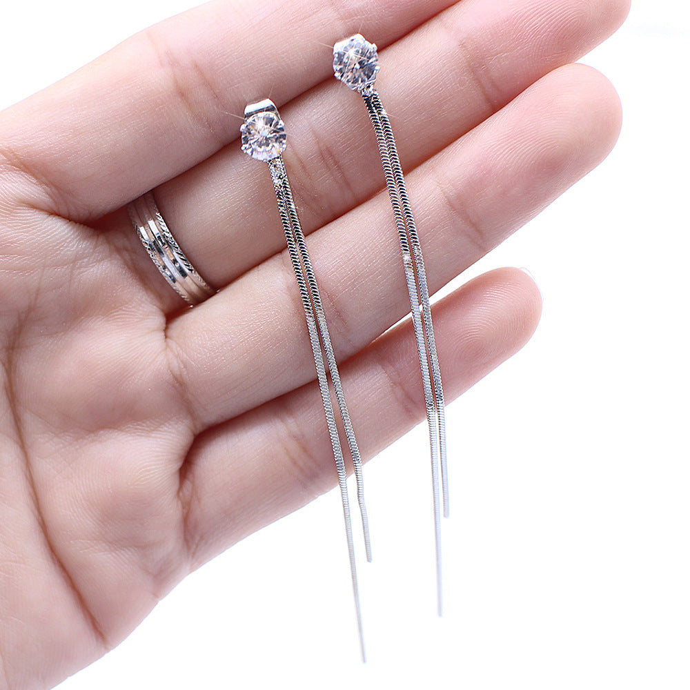 Diamond Long Tassel Earrings - Personalized Zircon Set