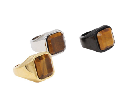 Simple Square Tiger Eye Gem Fashion Ring